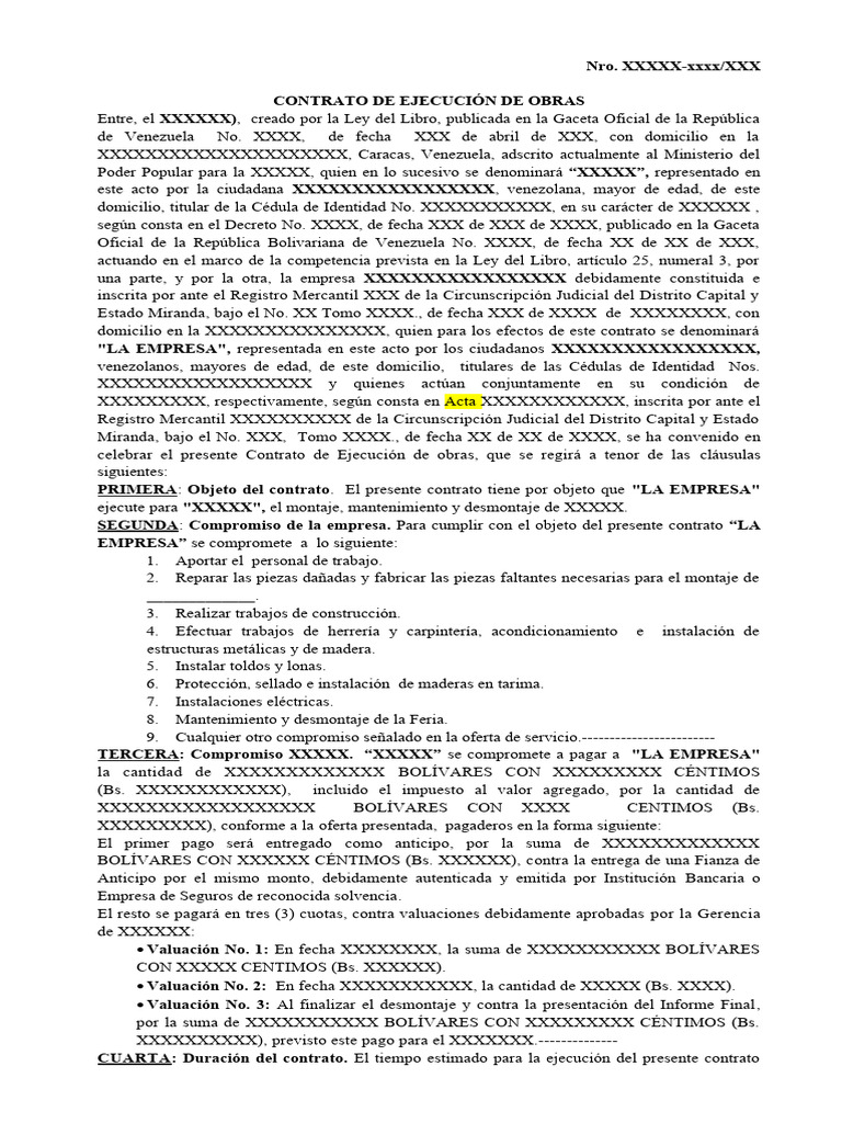 Modelo de Contrato de Ejecución de Obras | PDF | Finanzas y dinero ...