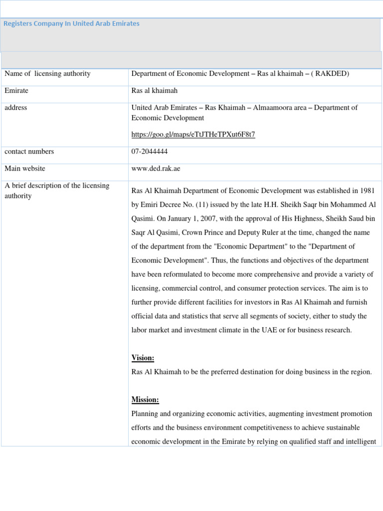 RAKDED Company Registration Guide | PDF | Business | Law