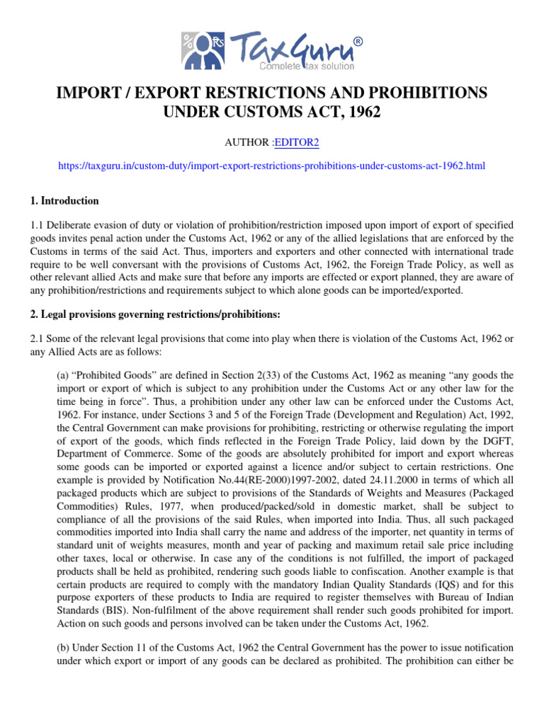 export-restrictions-and-prohibitions-under-customs-act-1962-taxguru