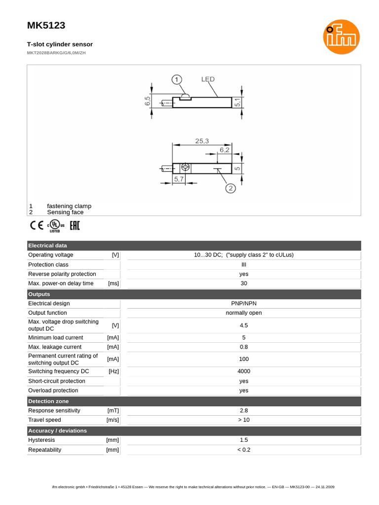 MK5123 T-Slot Cylinder Sensor Specs | PDF | Power Supply | Electricity