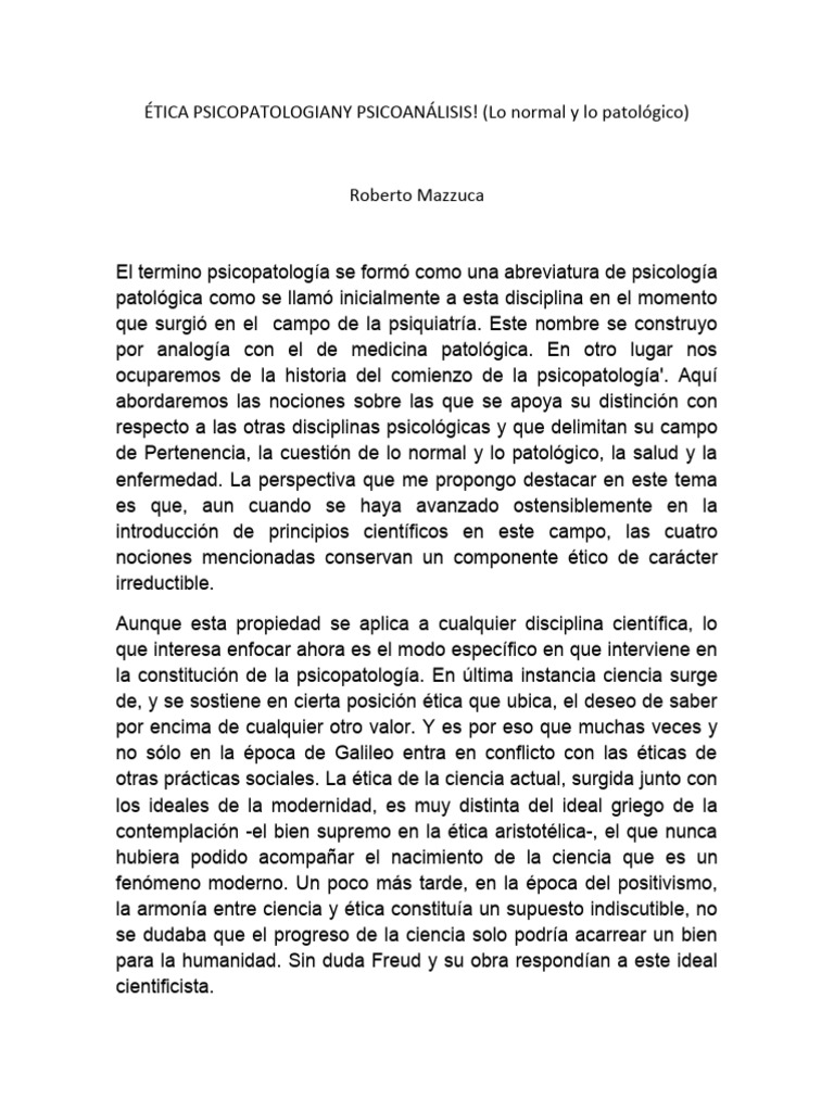 Lo Normal y Lo Patologico 1 Er Apunte | PDF | Psicoanálisis | Neurosis