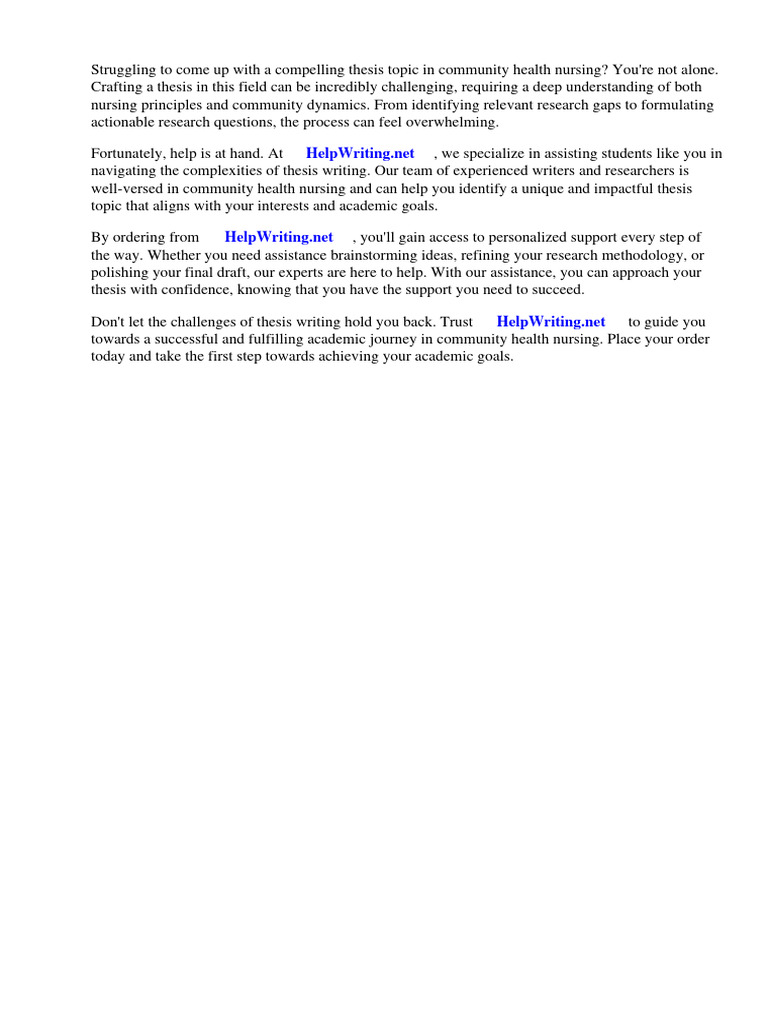 Current Research Topics In Community Health Nursing