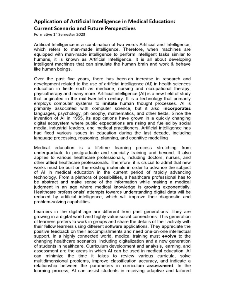 AI in Medical Education: Current Trends | PDF | Artificial Intelligence ...