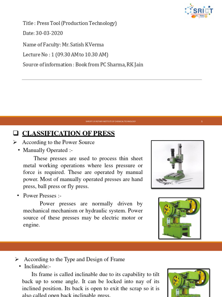 Press Tool Classification and Features | PDF | Sheet Metal ...