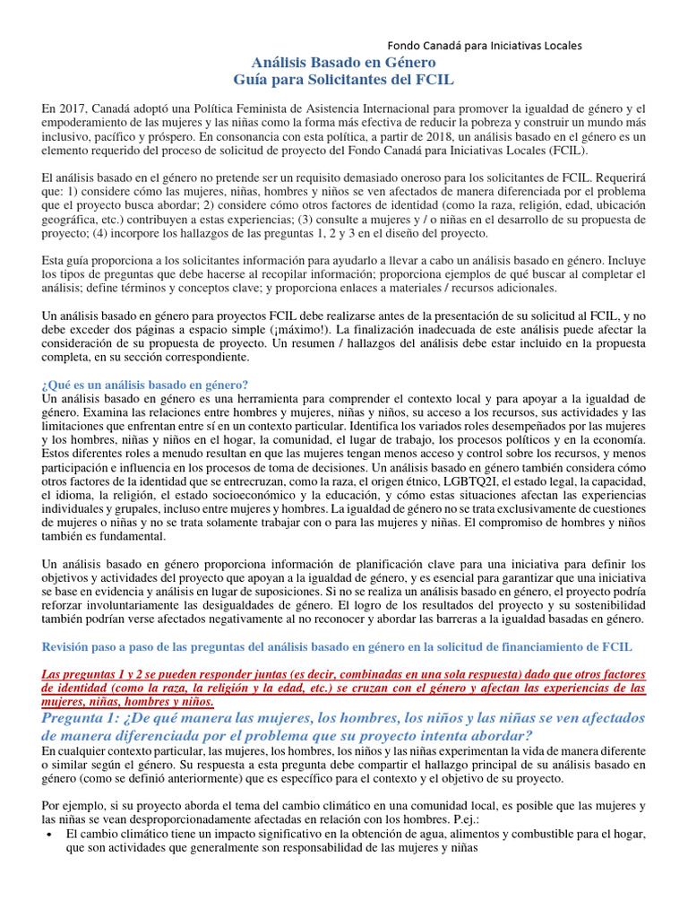 Guía de Análisis de Género para FCIL | PDF