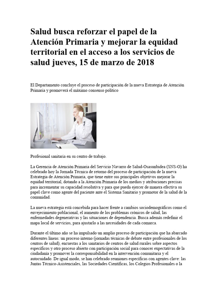 Salud Busca Reforzar El Papel de La Atención Primaria | PDF