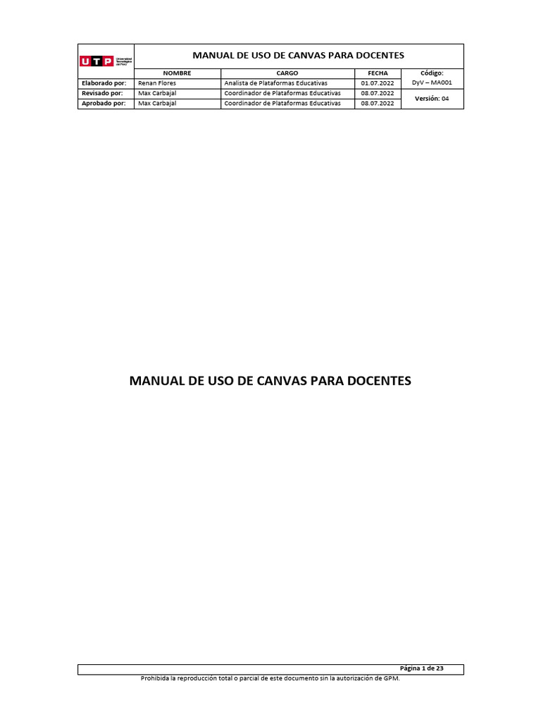 Manual Canvas para Docentes UTP | PDF | Aplicación movil | Informática