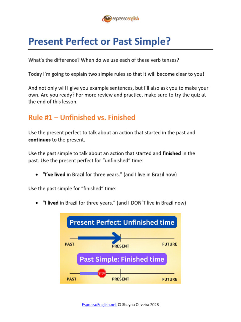 Free PDF Present Perfect or Past Simple | PDF | Language Arts & Discipline