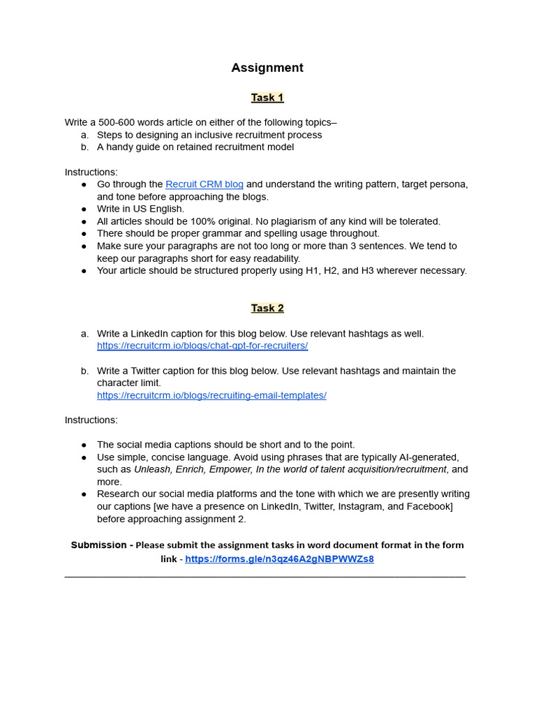 Recruitment Writing Assignment | PDF | Career & Growth