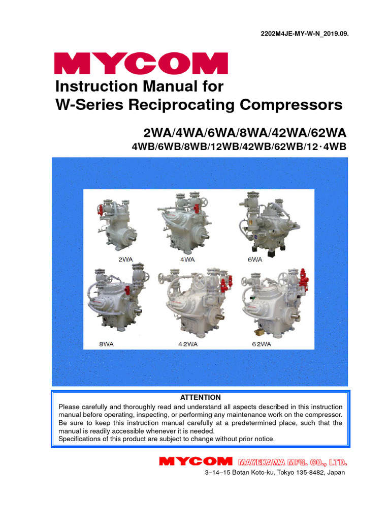 W-Series Compressor Instruction Manual | PDF | Piston | Pump