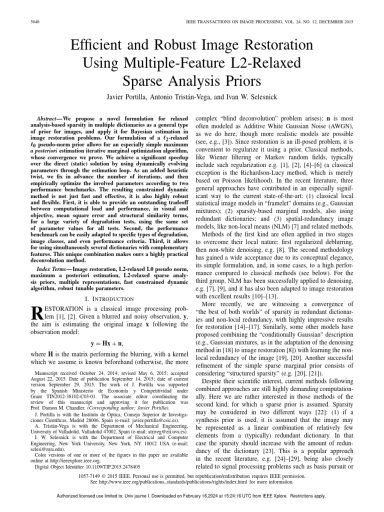 Efficient and Robust Image Restoration Using Multiple-Feature L2 ...