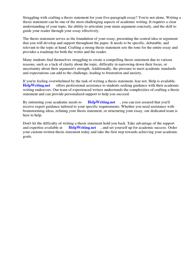 How To Write A Thesis Statement For A Five Paragraph Essay | PDF ...