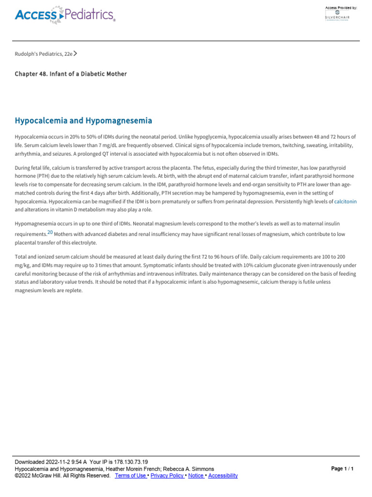 Hypocalcemia in Diabetic Infants | PDF | Clinical Medicine | Human ...