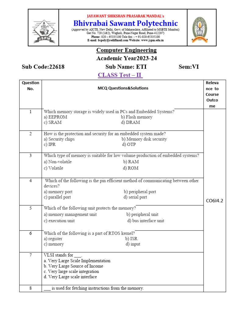 ETI MCQ Test - II | PDF