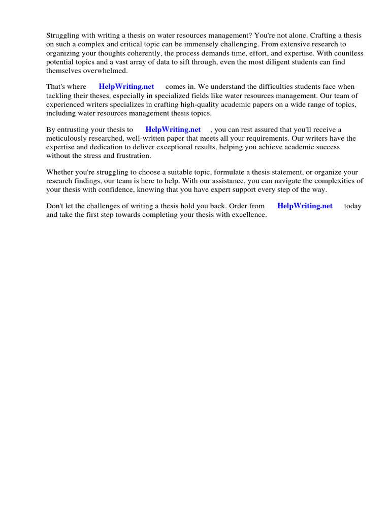 Water Resources Management Thesis Topics PDF
