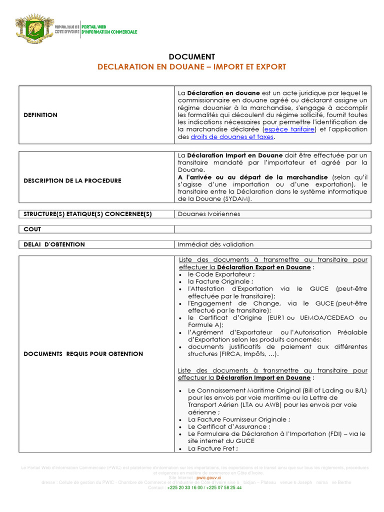 19 Declaration en Douane - 9996 - DECLARATION | PDF | Connaissement