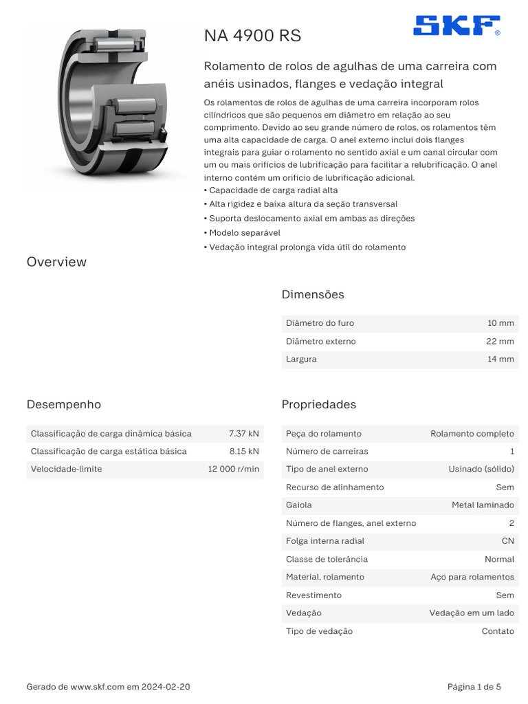 Rolamento de Agulhas NA 4900 RS: Especificações | PDF | Programas ...