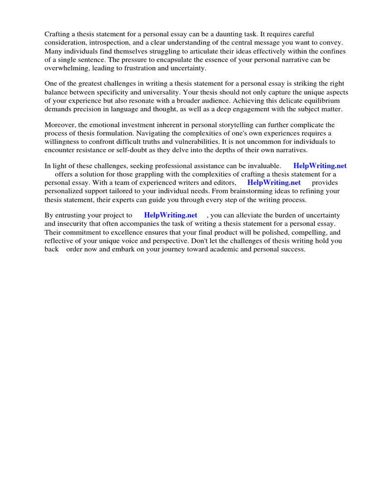 Thesis Statement For Personal Essay Examples Pdf Essays Thesis