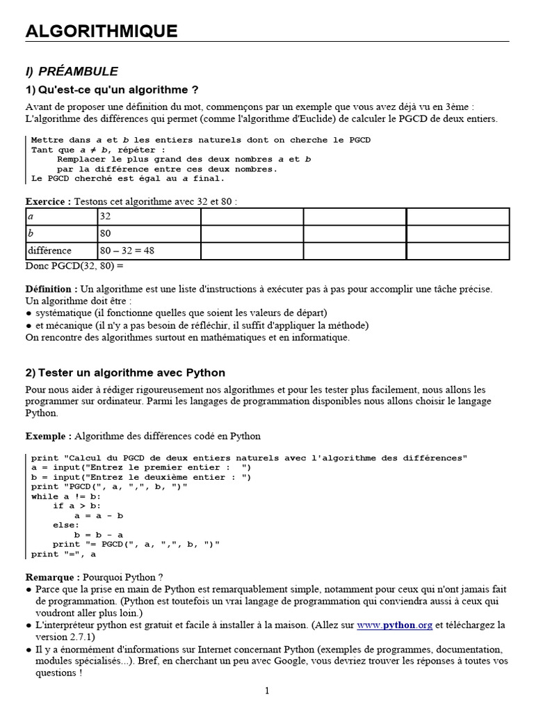 Algorithme d'Euclide en Python | PDF | Python (Langage de programmation ...
