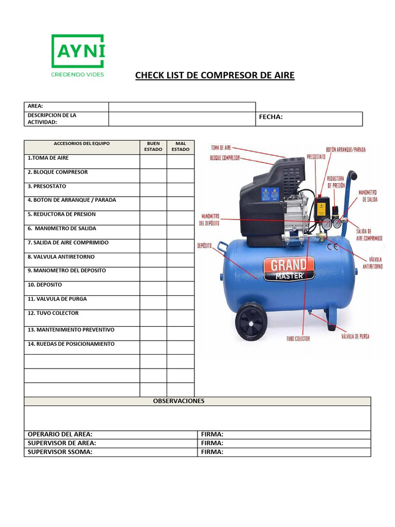 Check List para Compresor de Aire | PDF | Derecho | Ciencia y matemáticas