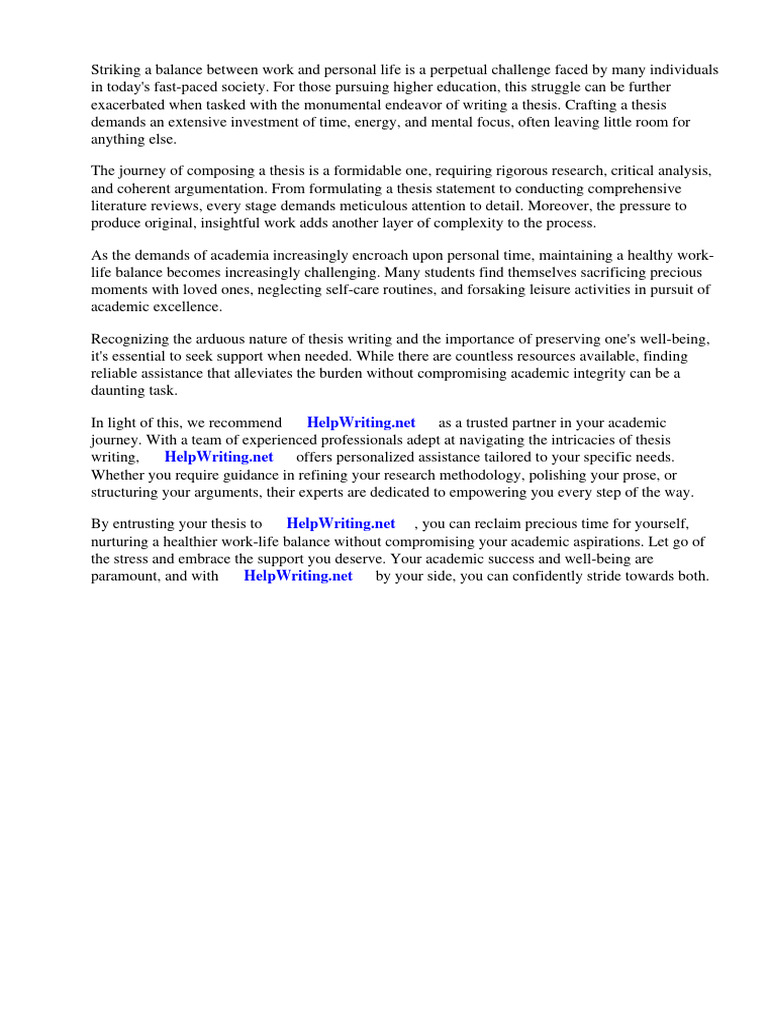 Work Life Balance Thesis Statement | PDF | Employment | Parental Leave