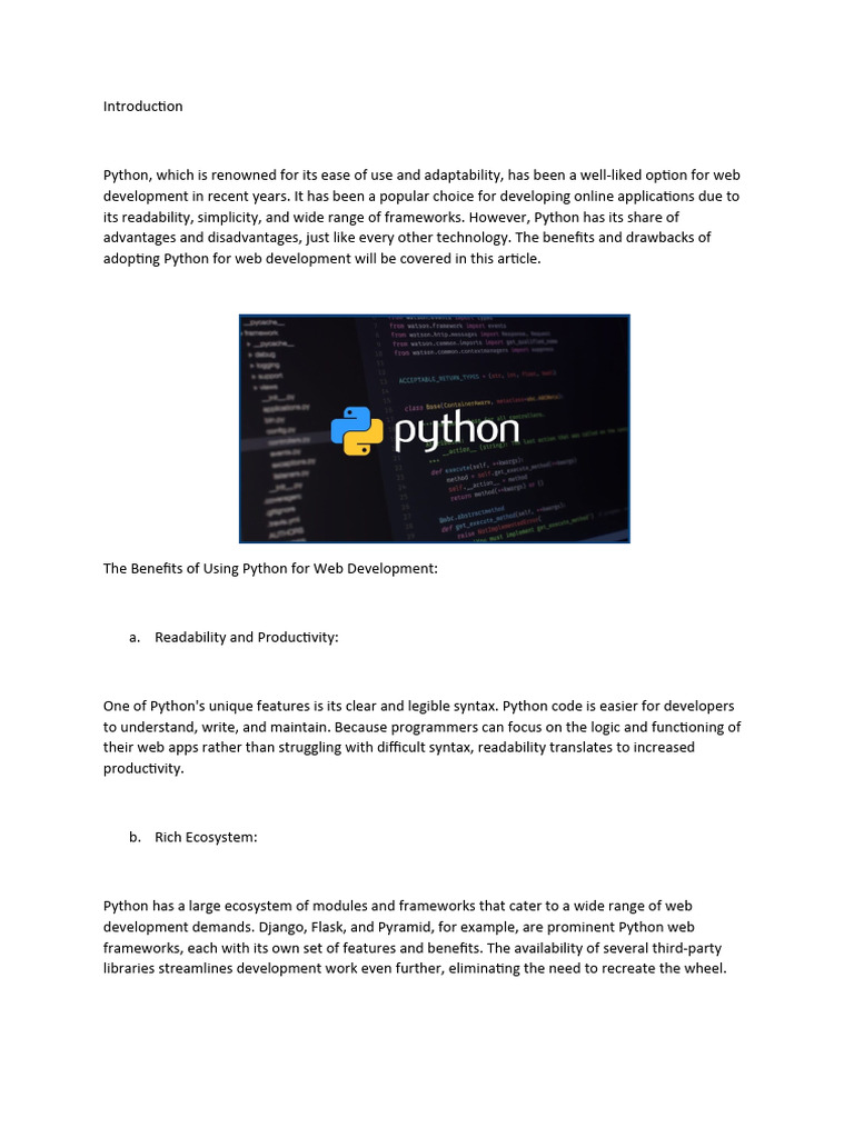 pros and cons of using python for web development | PDF