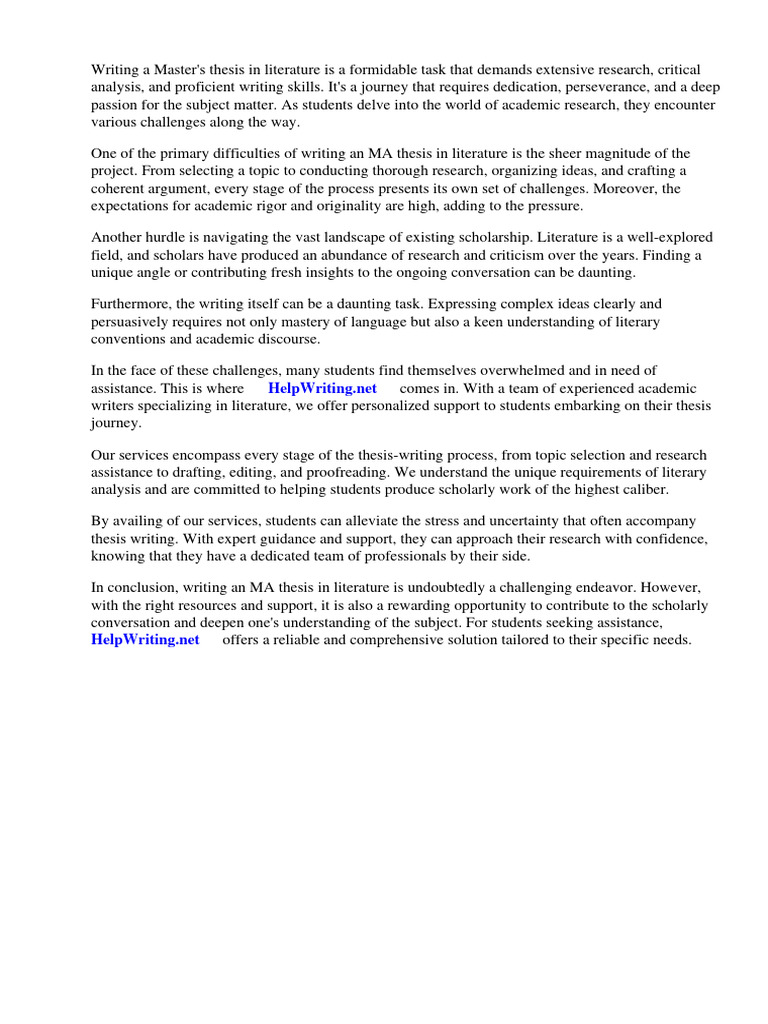 Writing An Ma Thesis in Literature | PDF