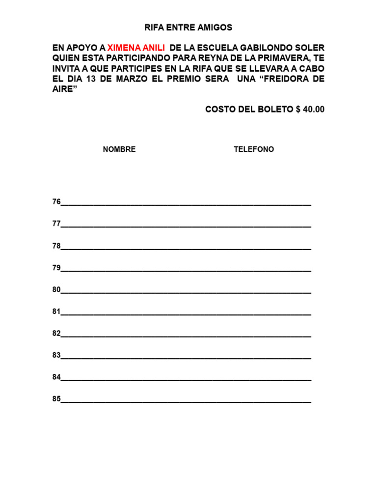 Rifa de Freidora para Ximena Anili | PDF