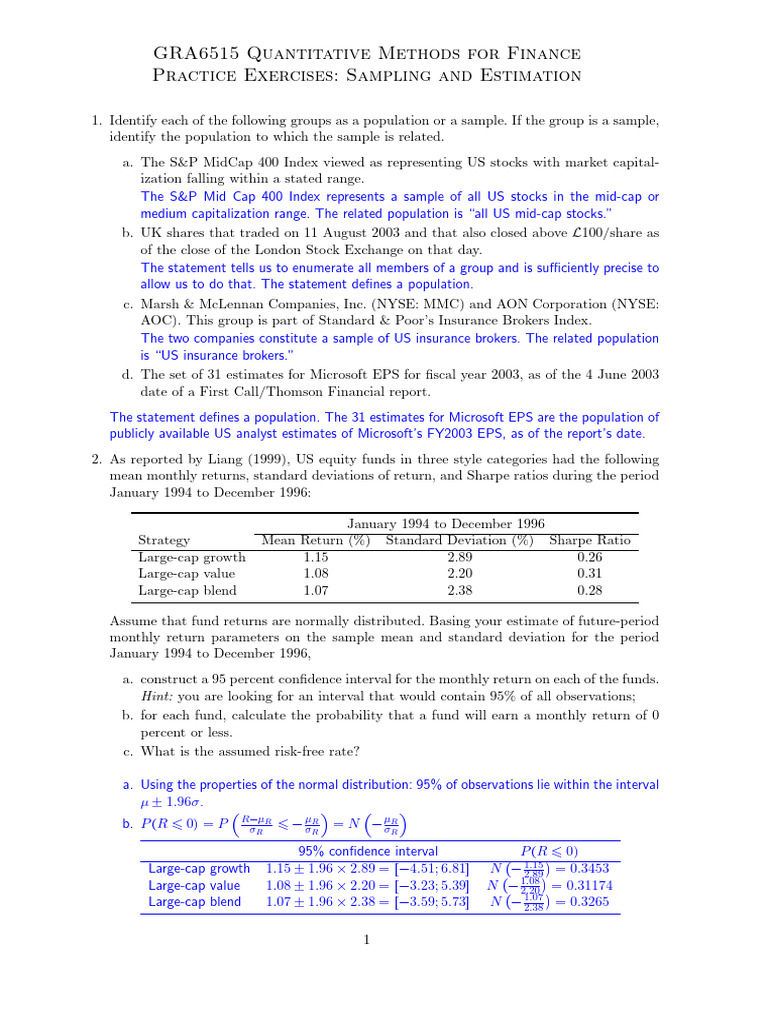 Sampling and Estimation in Finance | PDF | Standard Error | Skewness