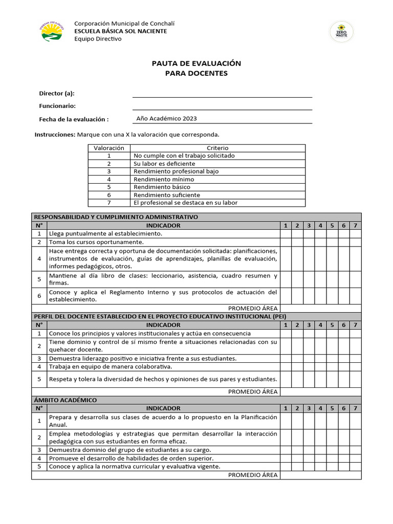 Pauta de Evaluación Docente 2023 | PDF | Evaluación | Maestros