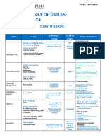 Lista de Utiles 2024 5to Grado