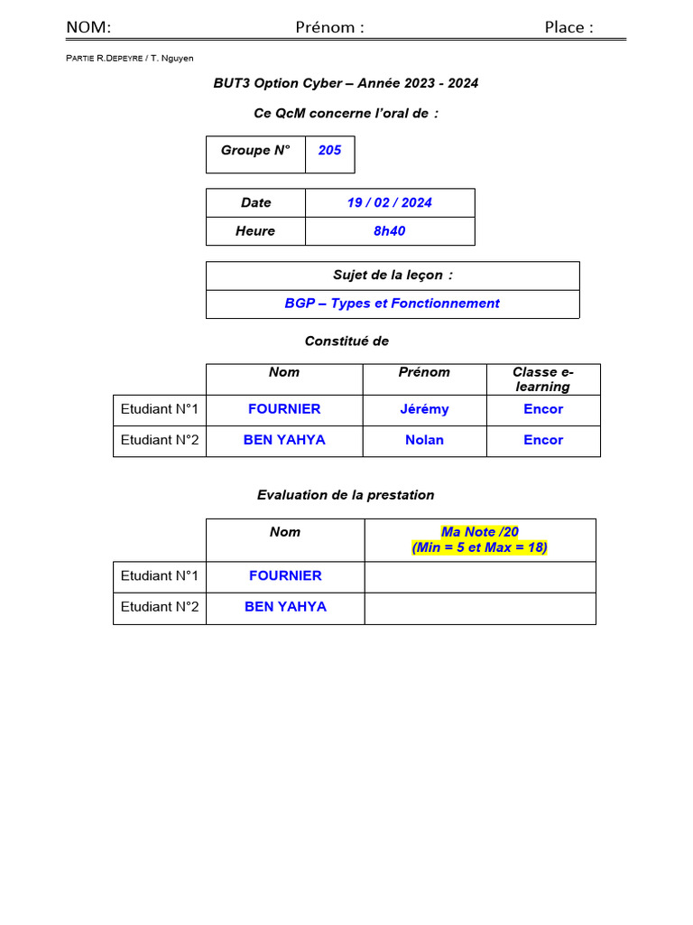QCM BGP : Types et Fonctionnement | PDF | Transmission des données ...