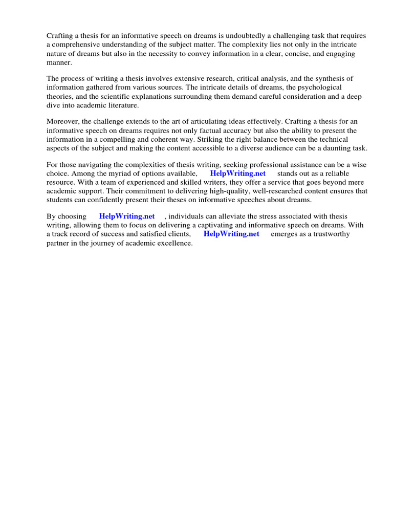 Thesis for informative speech on dreams pdf essays thesis