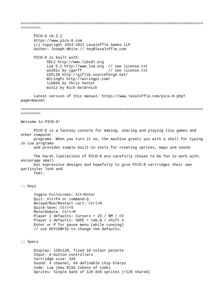 Pico 8 | PDF | Computer File | Screenshot
