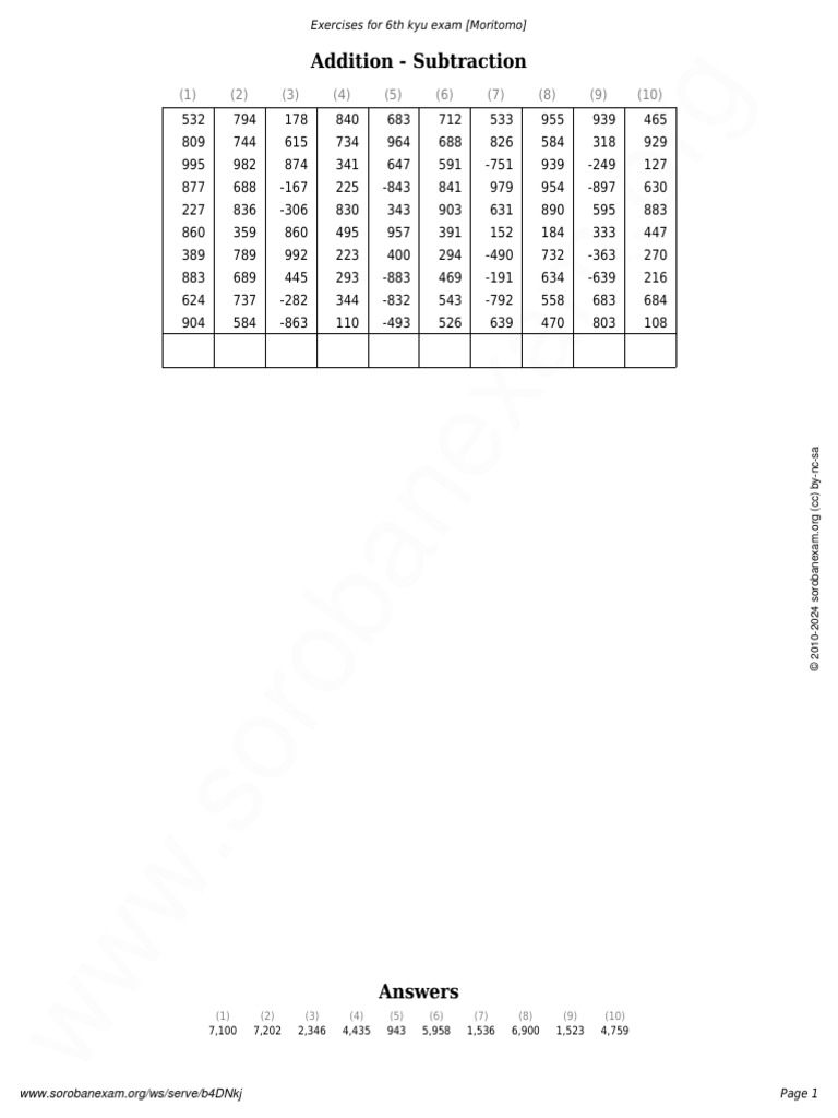 6th Kyu Soroban Exam Exercises Pdf