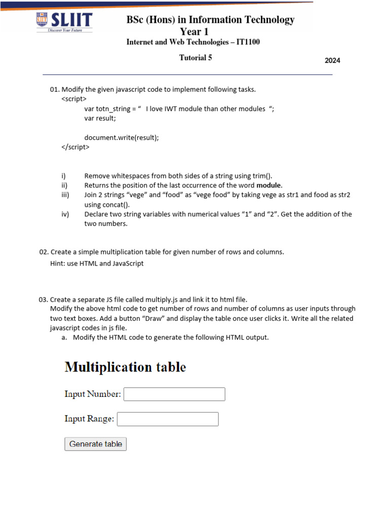 IT1100 - Tutorial 5 - 2024 | PDF
