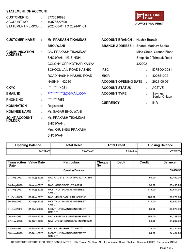 Senior Citizen Account Summary | PDF