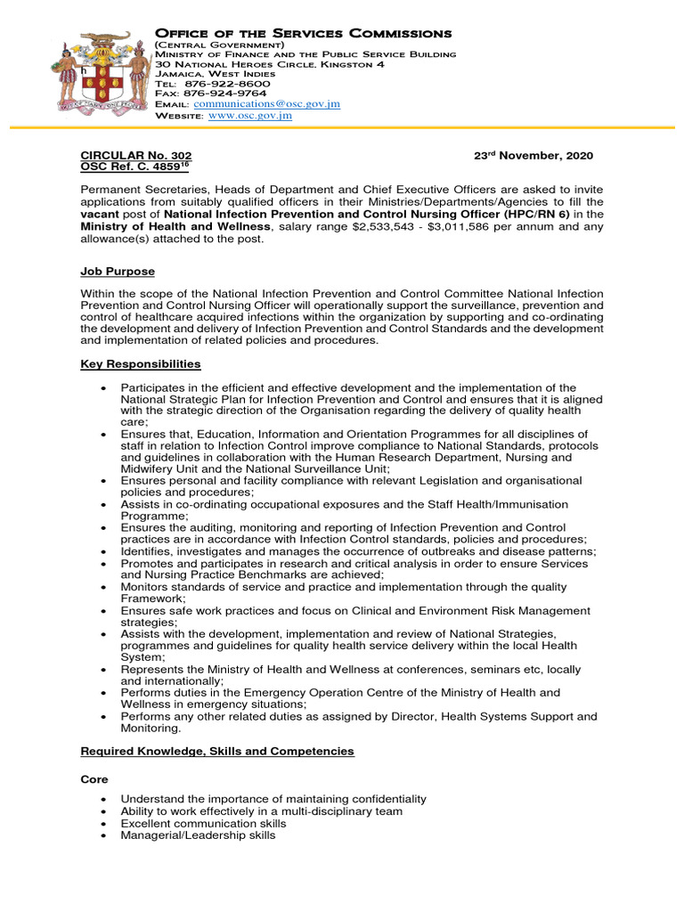 National Infection Prevention and Control Nursing Officer RN 6 Ministry ...
