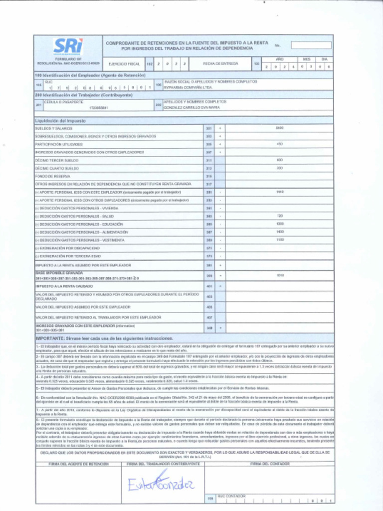 Formulario 107 | PDF