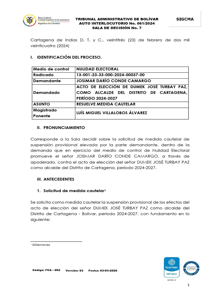 Auto Niega Medida - Resuelve Medida Cautelar Ec0 20240305134811 | PDF ...