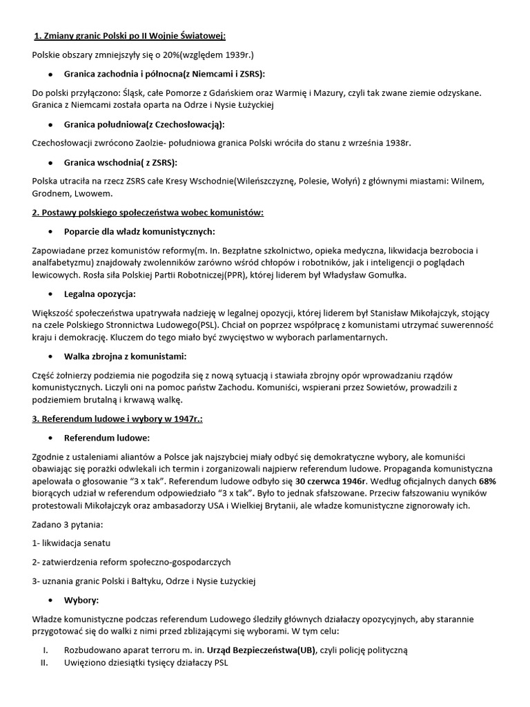Polska Po Ii Wojnie światowej Test Podsumowujący Rozdział Iv historia- test polska po II wojnie światowej | PDF