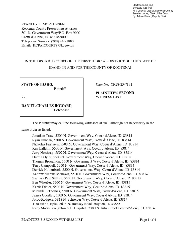 Witness List for State v. Howard Case | PDF | Criminal Procedure ...