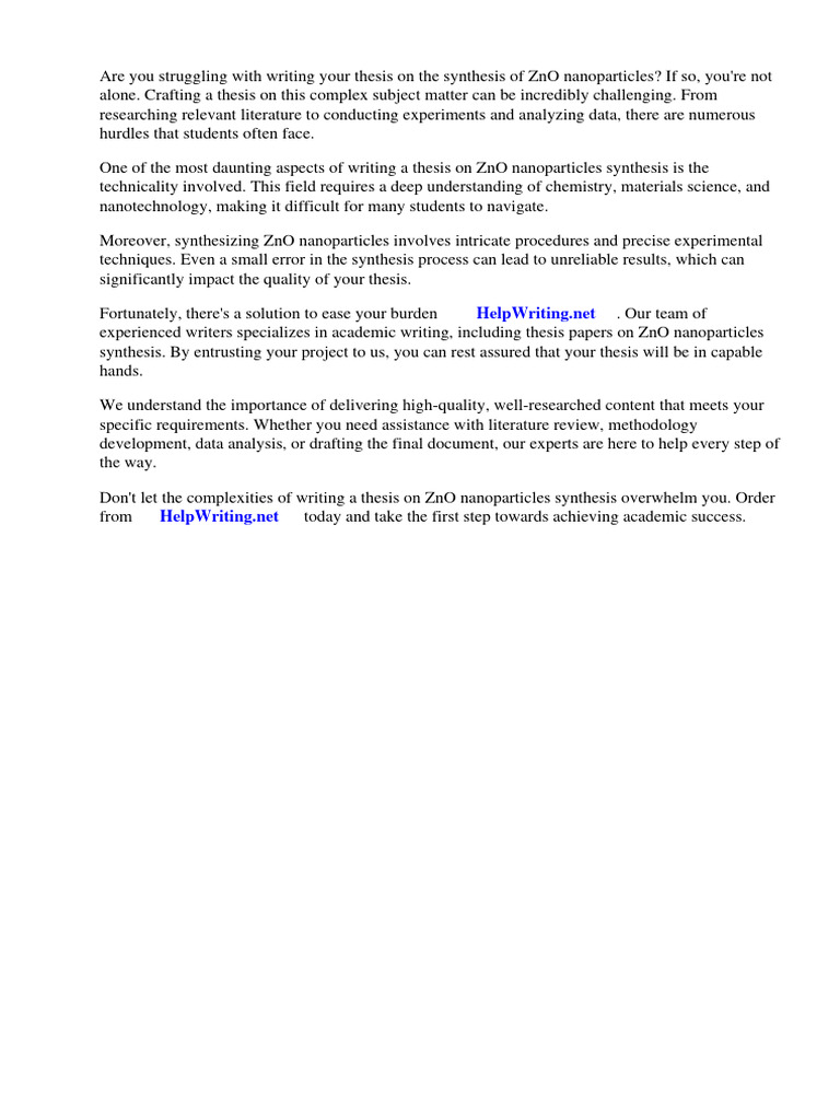 Synthesis of Zno Nanoparticles Thesis PDF Nanoparticle Zinc Oxide