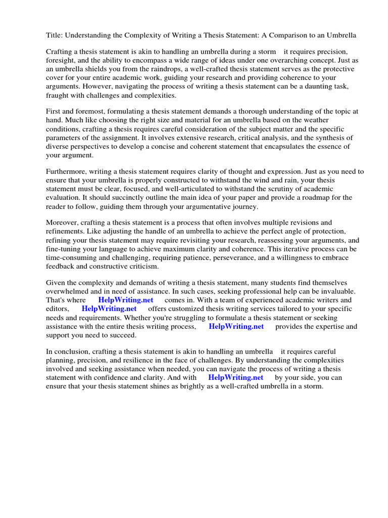 How Is A Thesis Statement Like An Umbrella PDF Thesis Essays