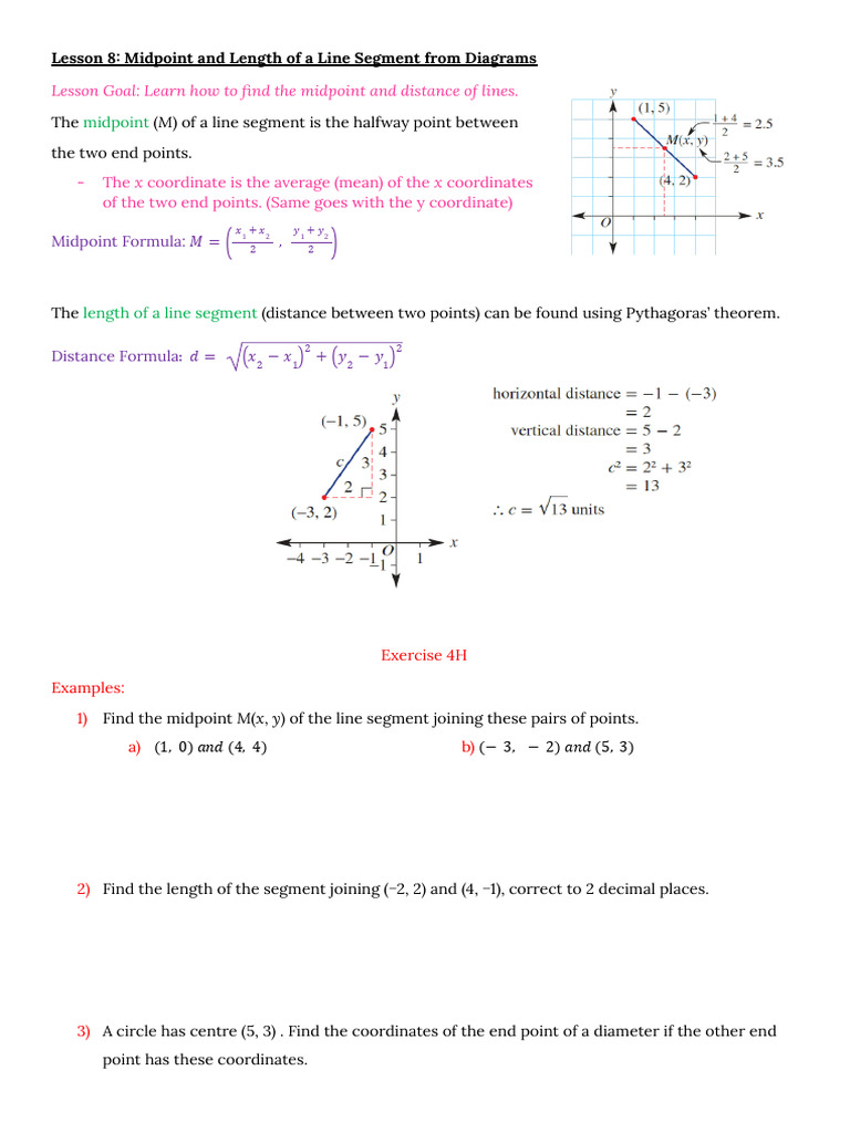 Midpoint and Length of A Line Segment From Diagrams | PDF