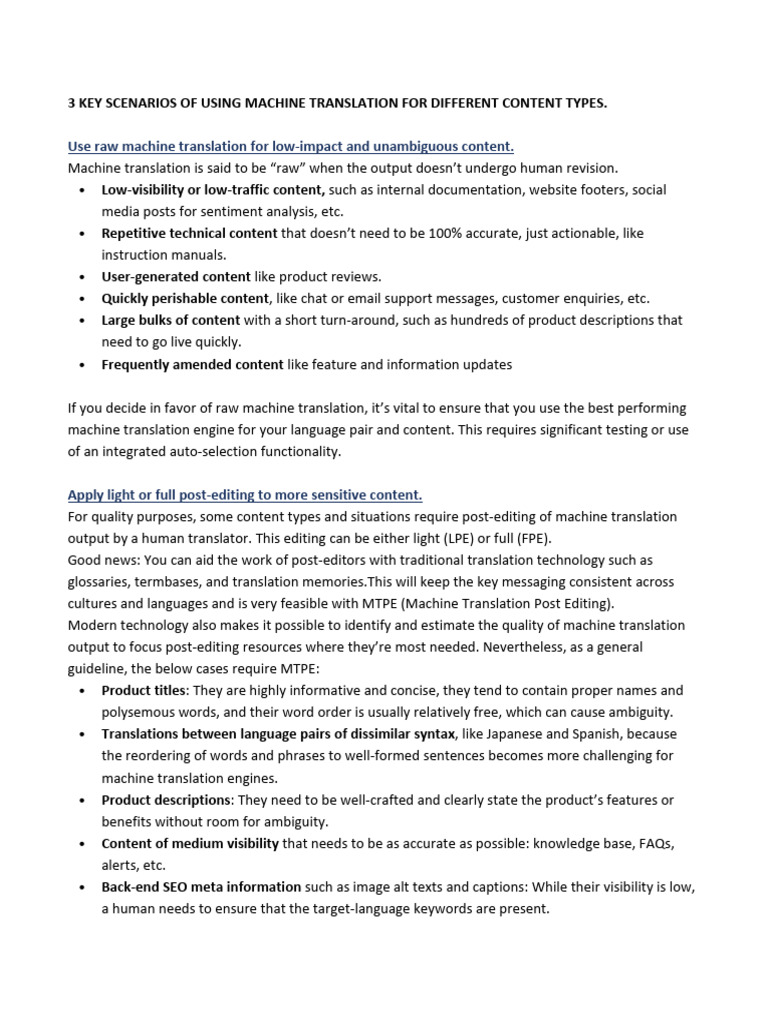 Machine Translation Use Cases Explained | PDF | Translations | Applied ...
