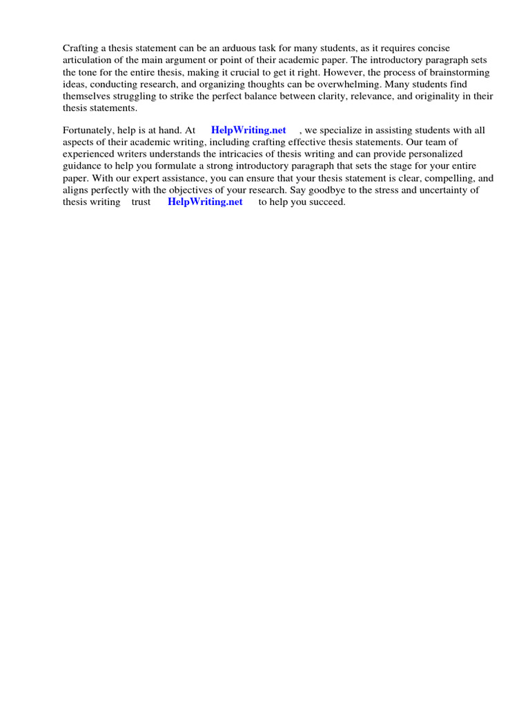 Sample Introductory Paragraph Thesis Statement | PDF