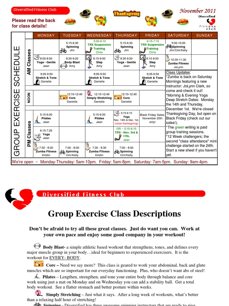 Weekly Group Exercise Schedule | PDF | Physical Fitness | Aerobic Exercise