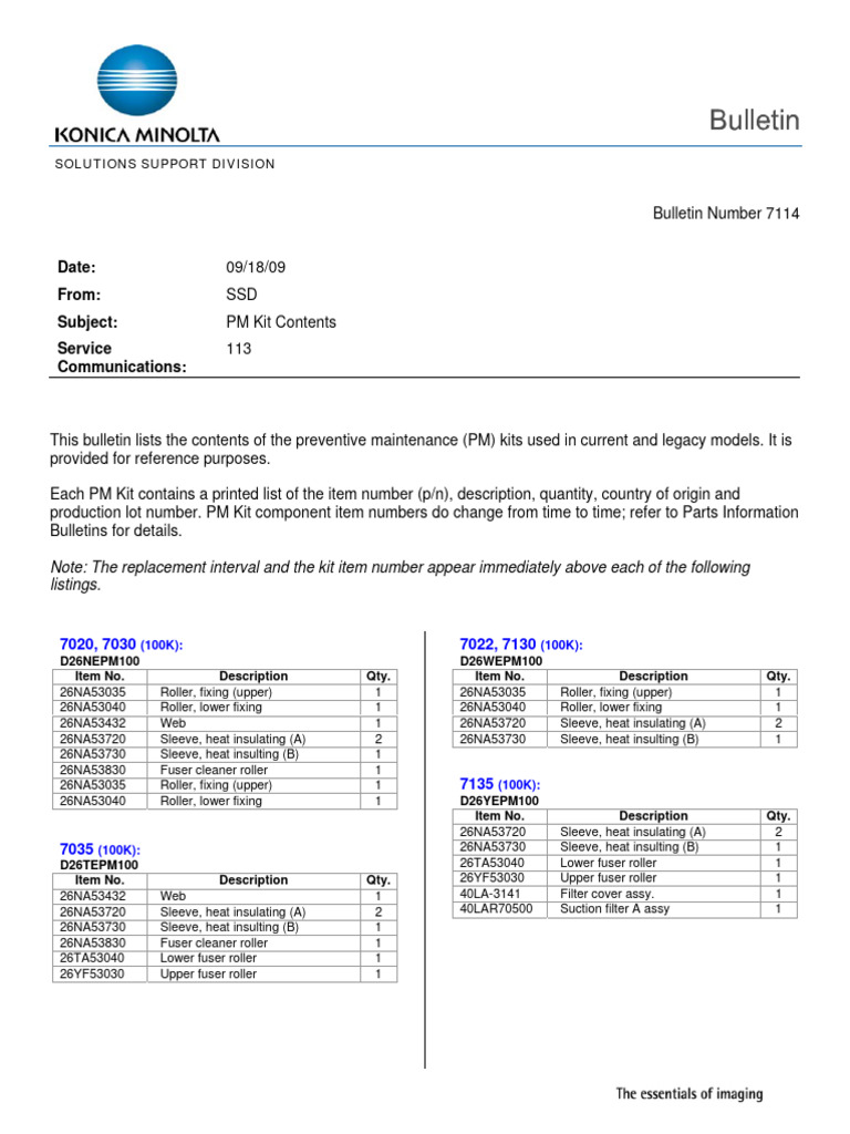PM Kits Bulletin 7114 | PDF | Equipment | Mechanical Engineering
