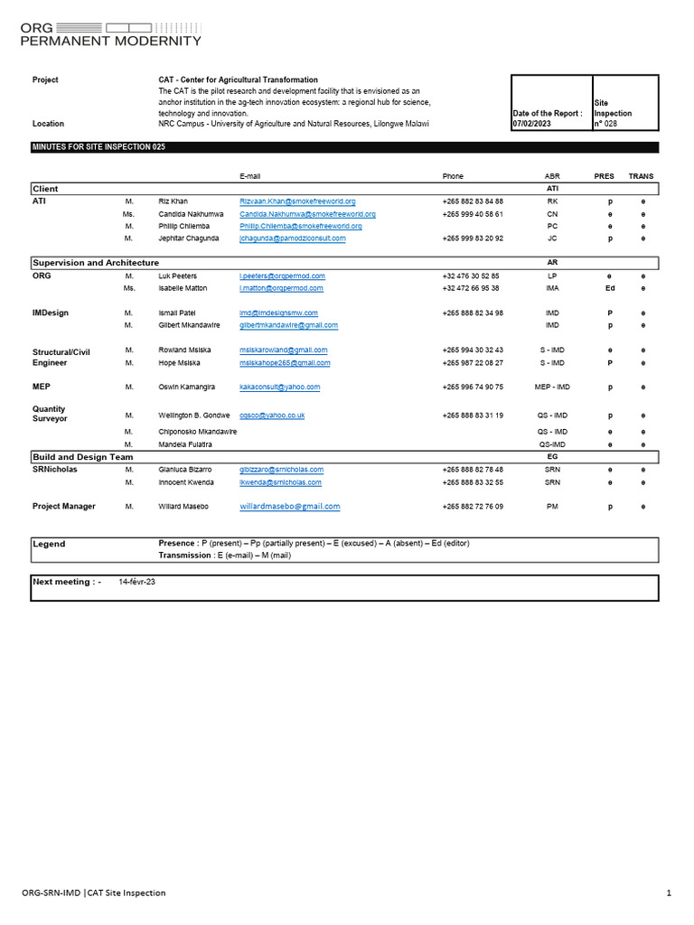 Site Inspection Minutes for CAT Project | PDF | Building Technology ...